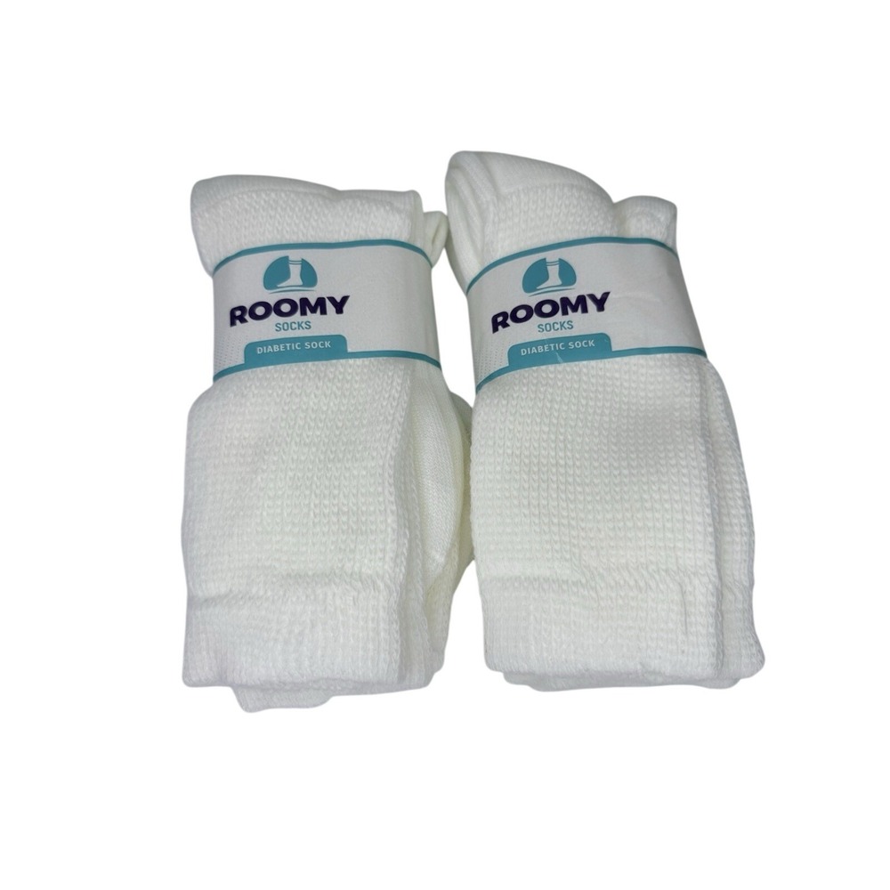 4 Pairs ROOMY Diabetic Socks J800L White Crew Size 6-8 Made In USA Brand New